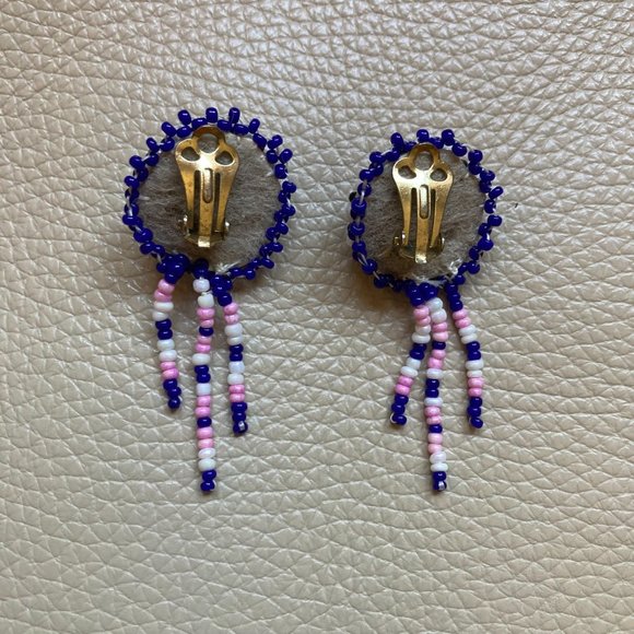 Clip Earrings, Dreamcatcher, Hand Beaded - Picture 3 of 3